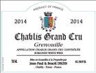 Jean-Paul Droin Chablis Grenouille Grand Cru 2014 Front Label