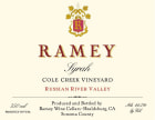 Ramey Cole Creek Vineyard Syrah 2013 Front Label