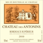 Chateau des Antonins Bordeaux Superieur 2010 Front Label