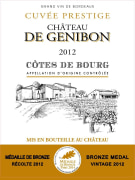 Cheval Quancard Chateau de Genibon Cuvee Prestige 2012 Front Label