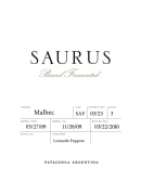 Familia Schroeder Saurus Barrel Fermented Malbec 2010 Front Label