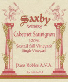 Saxby Winery and Vineyard  Foxtail Hill Cabernet Sauvignon 2009  Front Label
