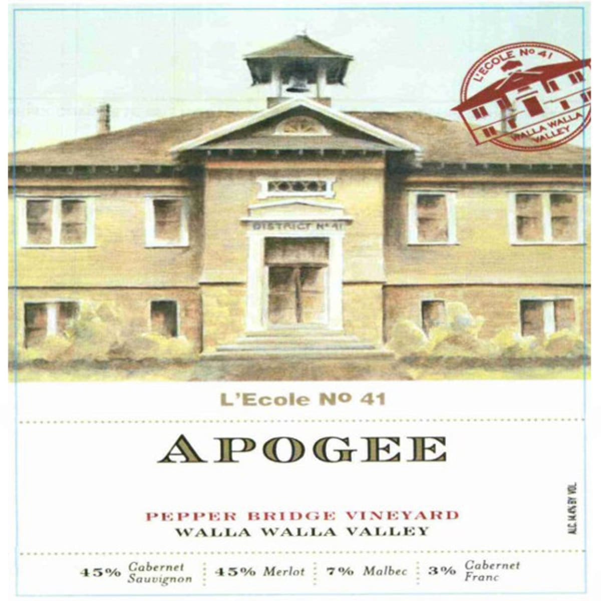 L'Ecole 41 Pepper Bridge Vineyard Apogee 2006 Front Label