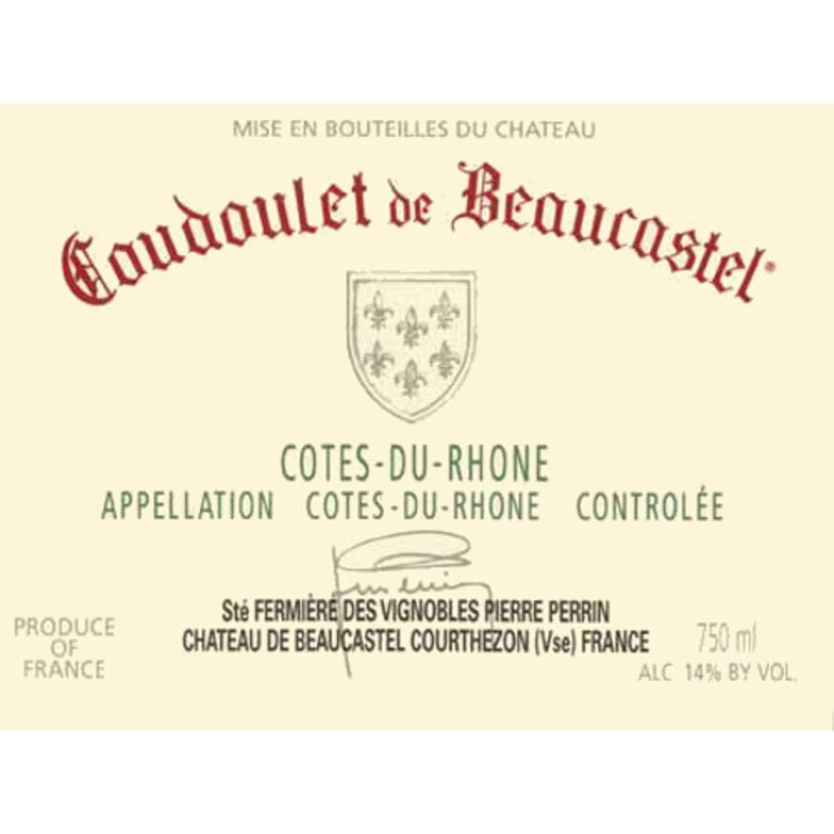 Chateau de Beaucastel Coudoulet Rouge 2008 Front Label