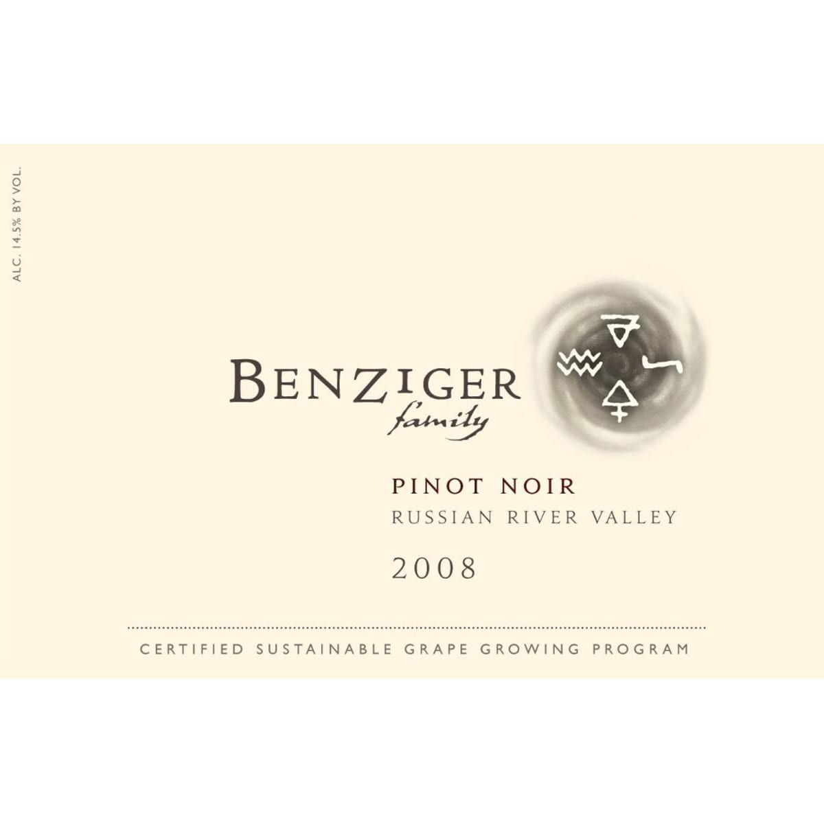 Benziger Russian River Valley Pinot Noir 2008 Front Label