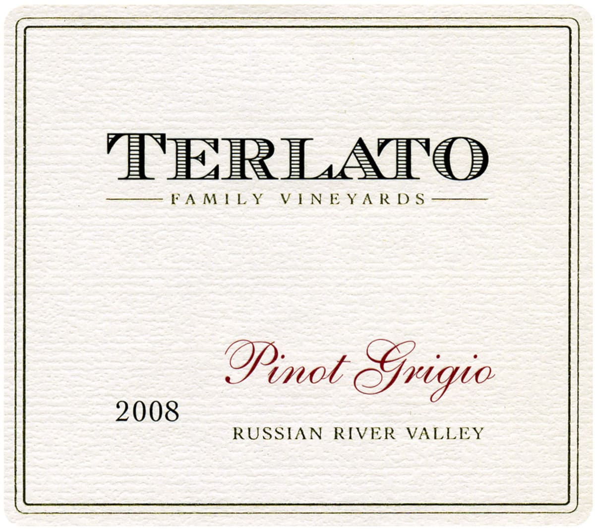 Terlato Family Vineyards Pinot Grigio 2008 Front Label