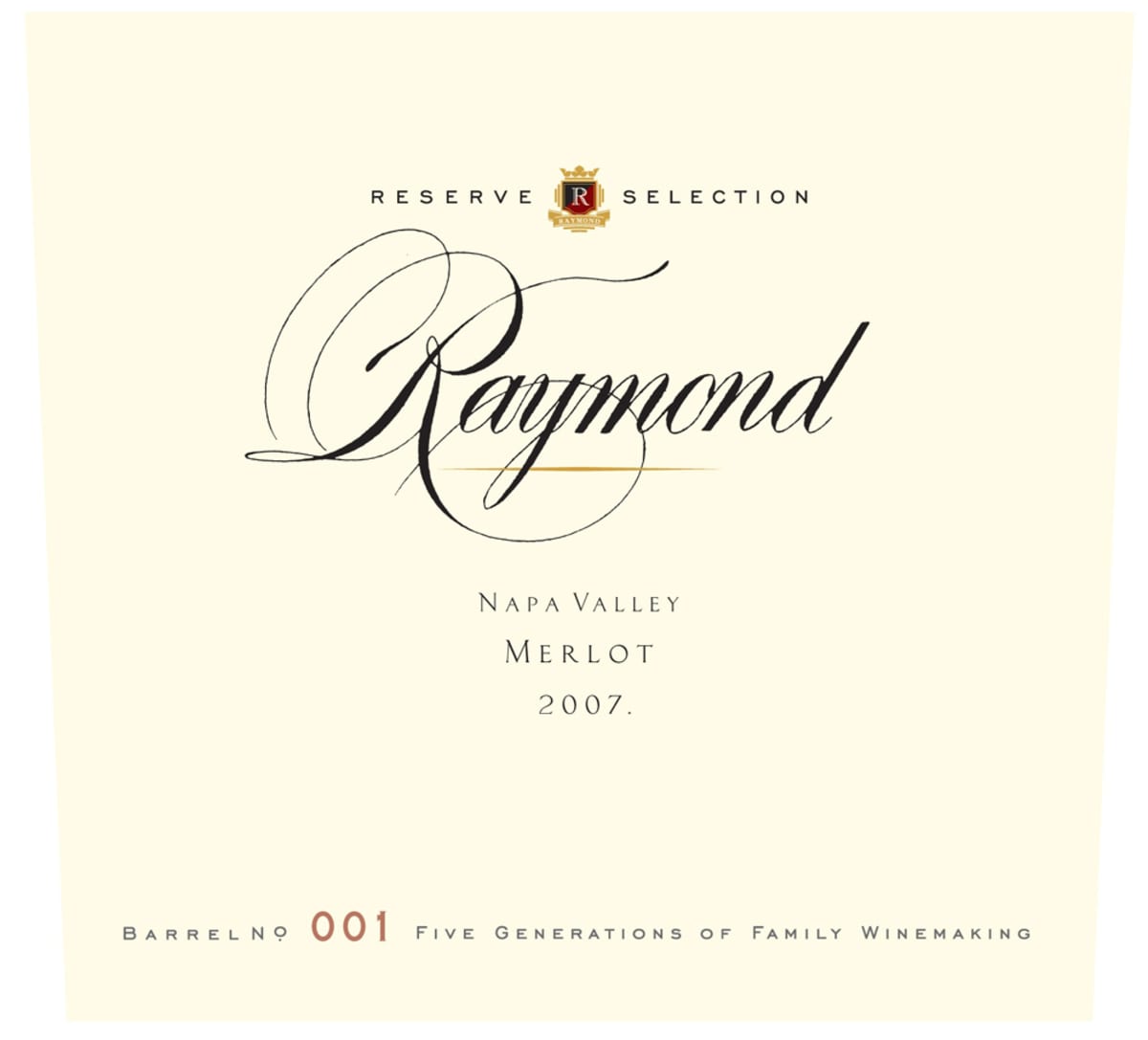 Raymond Reserve Selection Merlot 2007 Front Label