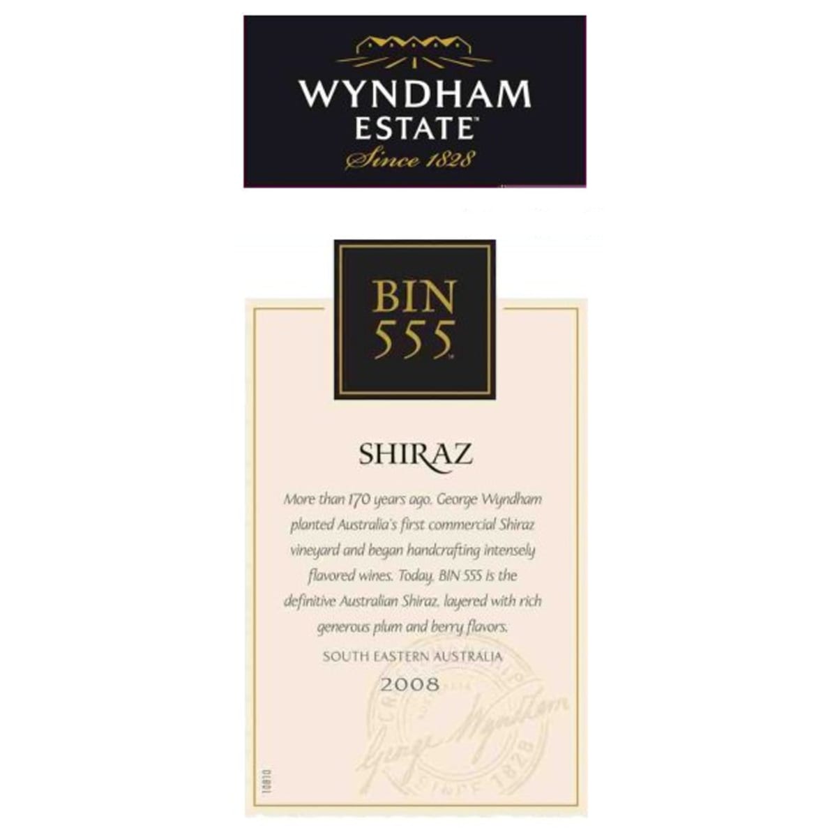 Wyndham Bin 555 Shiraz 2008 Front Label