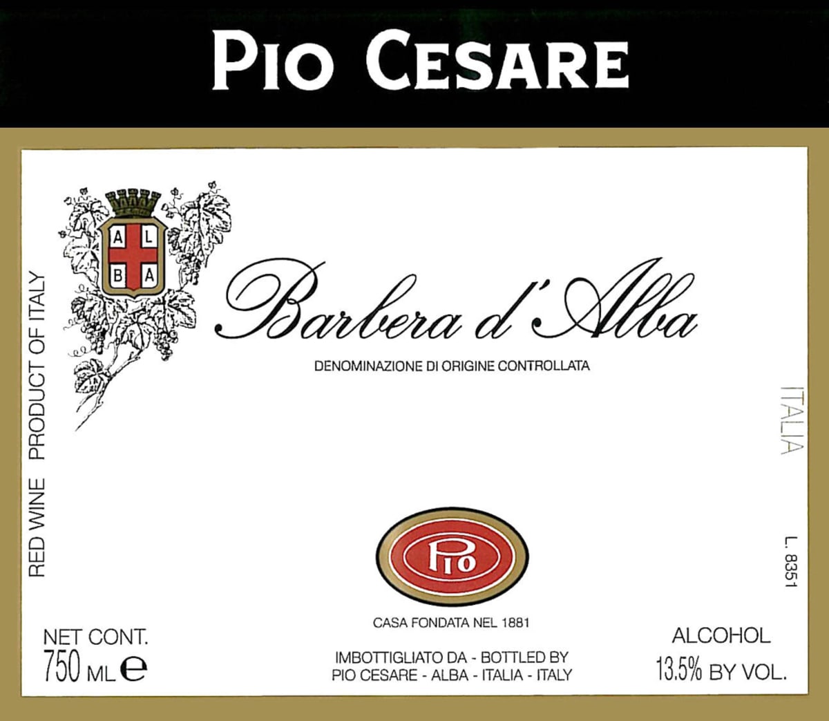 Pio Cesare Barbera d'Alba 2009 Front Label