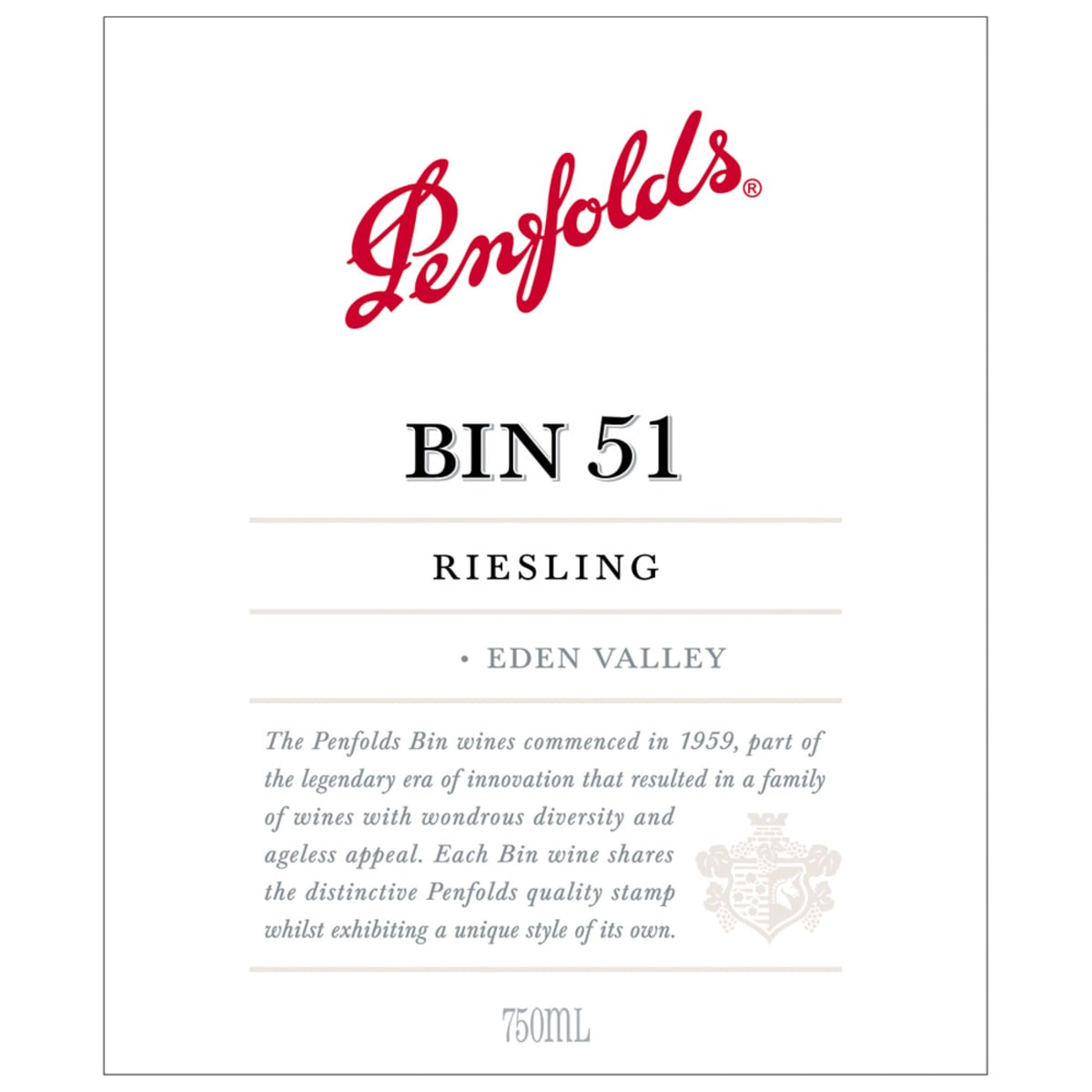 Penfolds Eden Valley Bin 51 Reserve Riesling 2010 Front Label