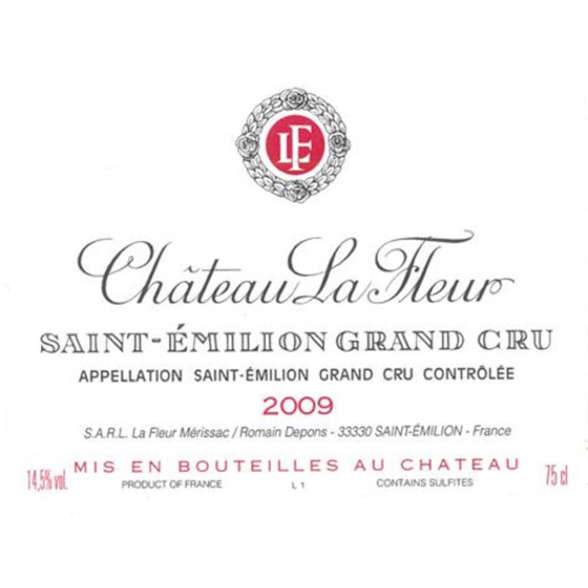Chateau La Fleur  2009 Front Label