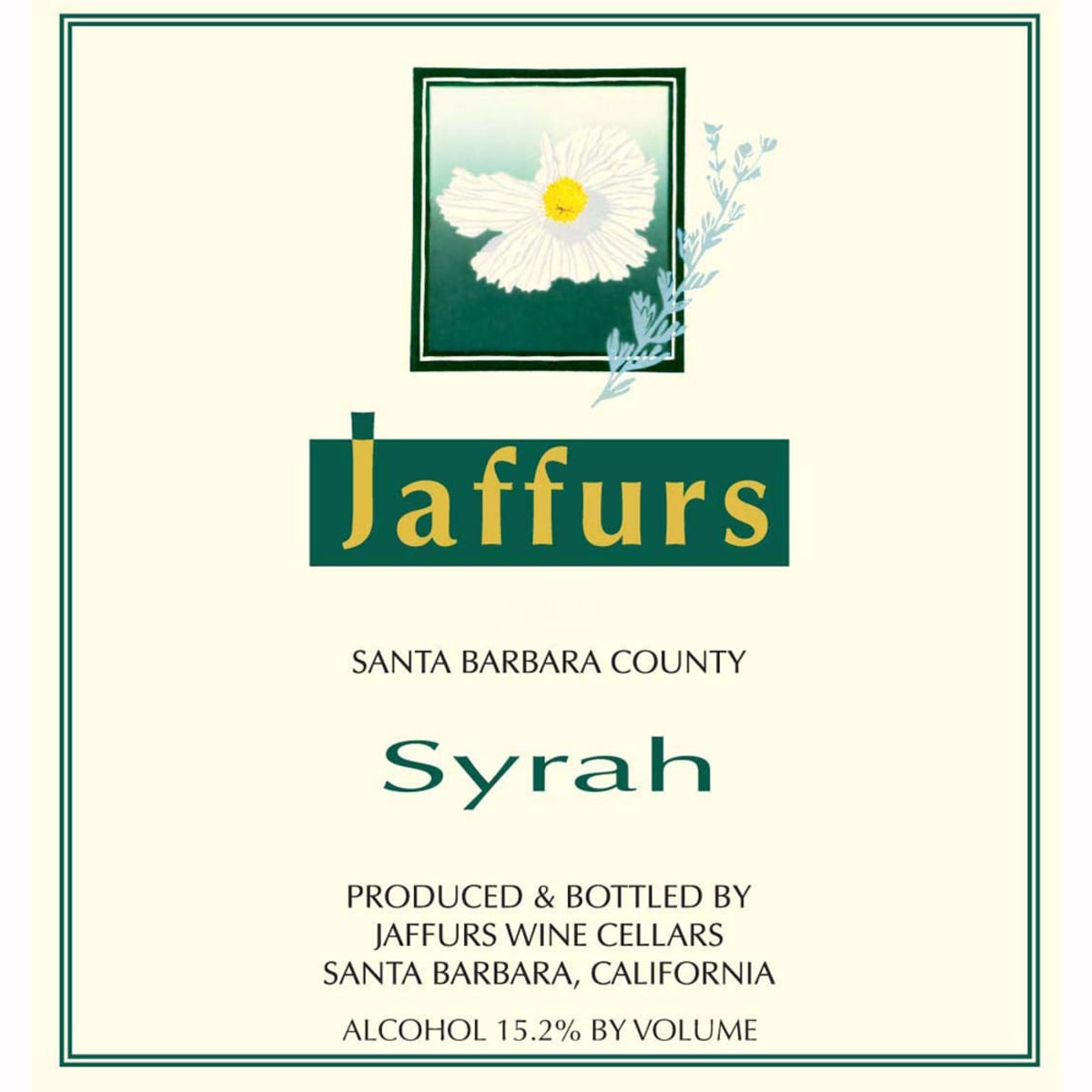 Jaffurs Santa Barbara Syrah 2010 Front Label