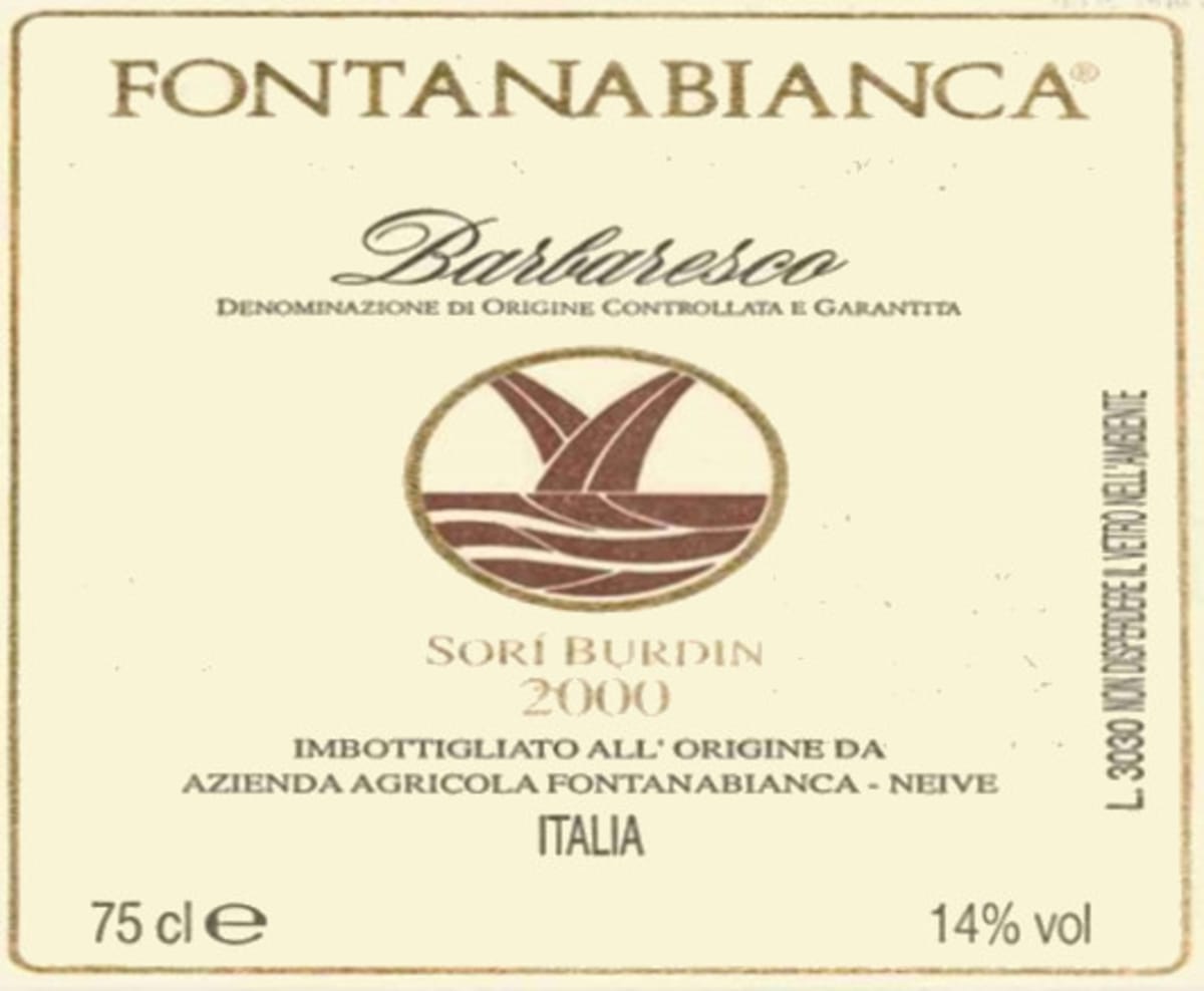 Fontanabianca Barbaresco Sori Burdin 2000 Front Label