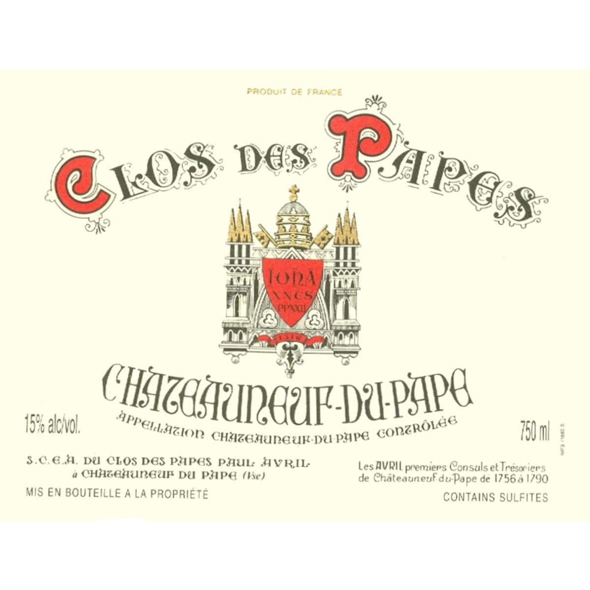 Clos des Papes Chateauneuf-du-Pape (375ML half-bottle) 2006 Front Label