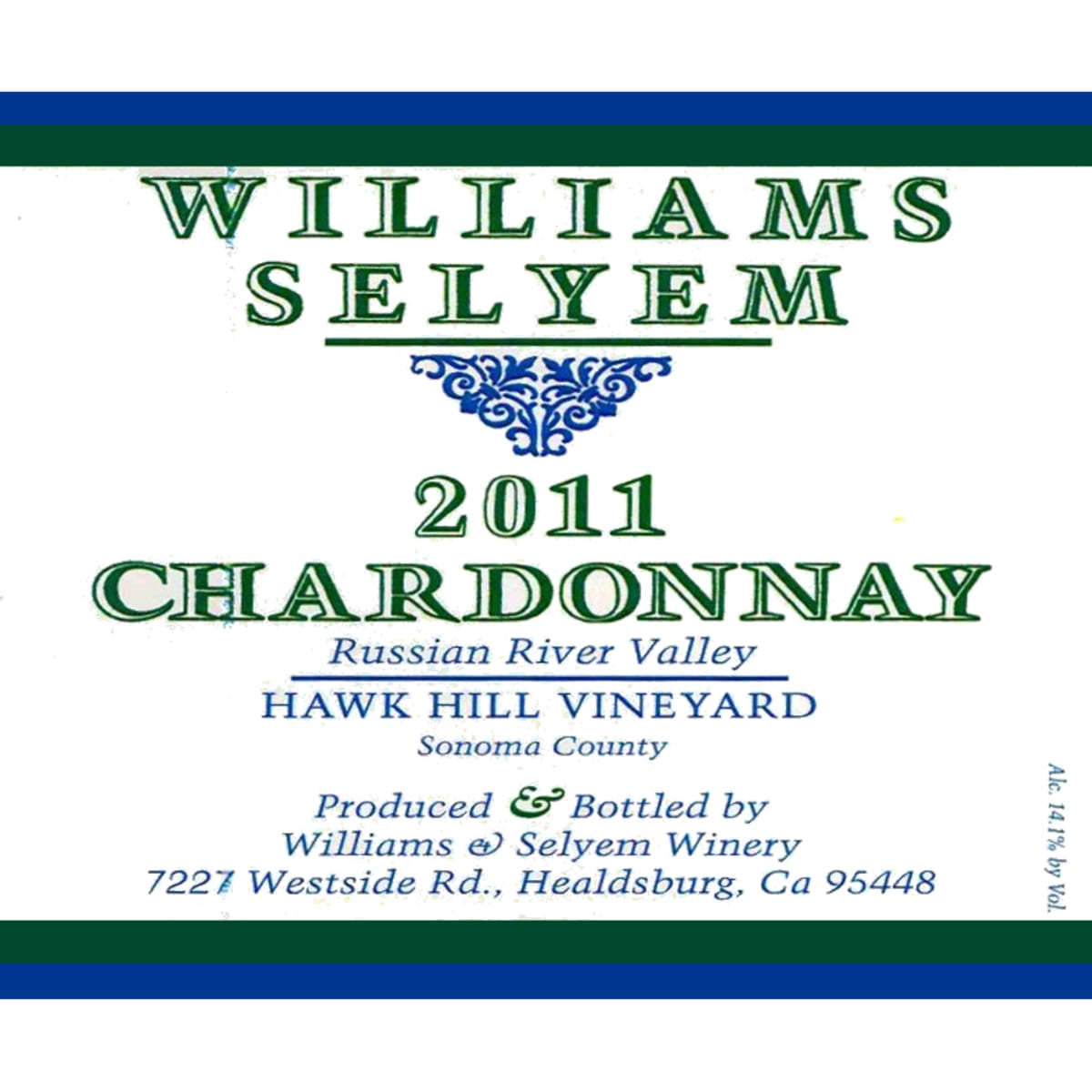 Williams Selyem Hawk Hill Vineyard Chardonnay 2011 Front Label