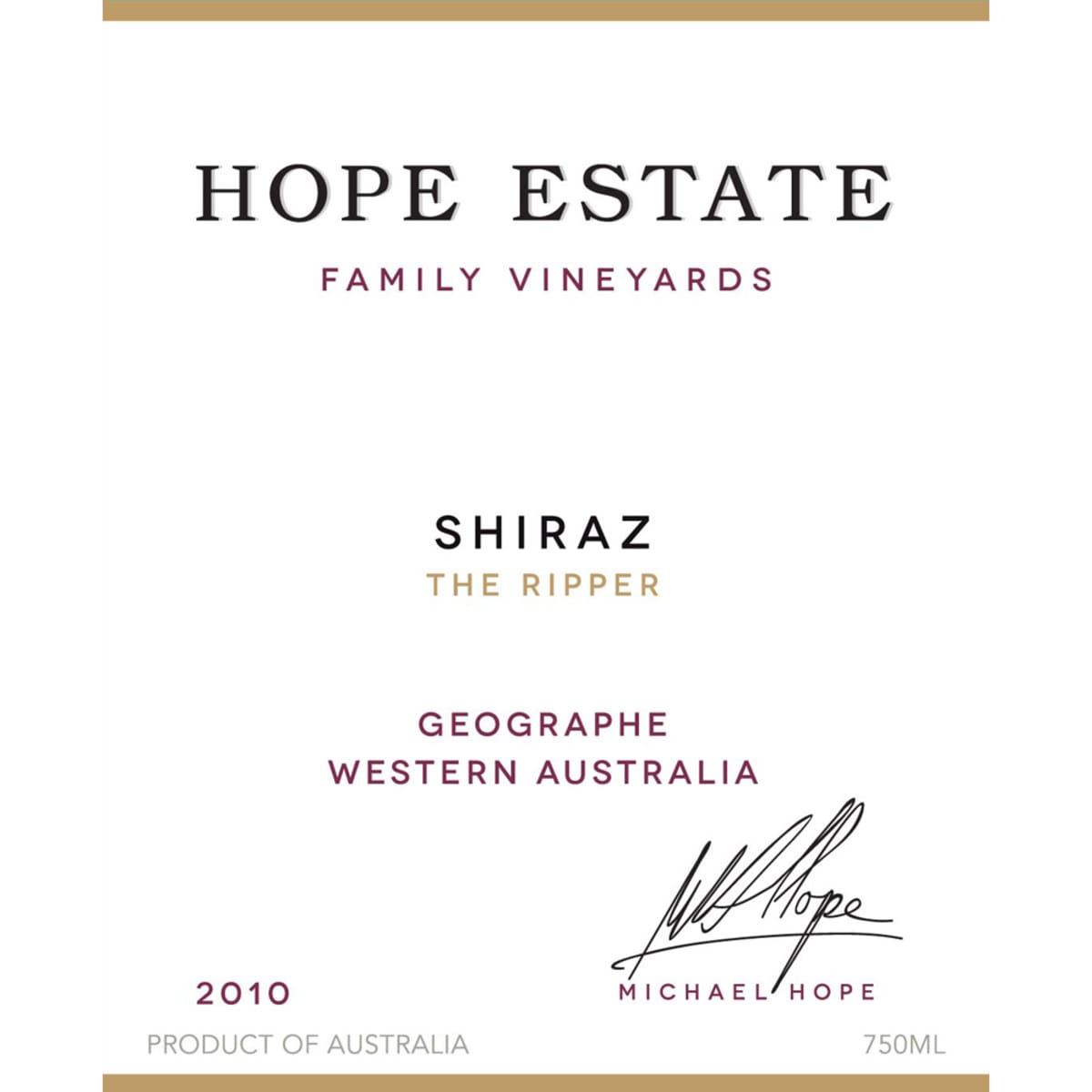 Hope The Ripper Shiraz 2010 Front Label