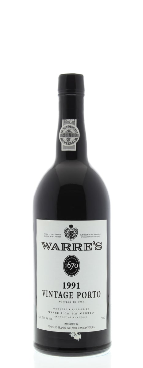 Warre's Vintage Port (stained label) 1991 Front Bottle Shot