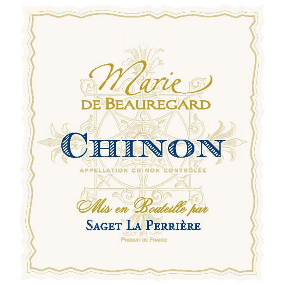 Saget la Perriere Marie de Beauregard Chinon 2012 Front Label