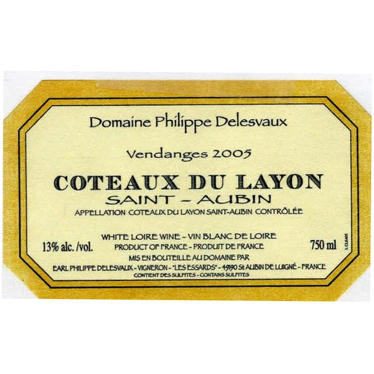 Philippe Delesvaux Coteaux du Layon (500ML) 2005 Front Label