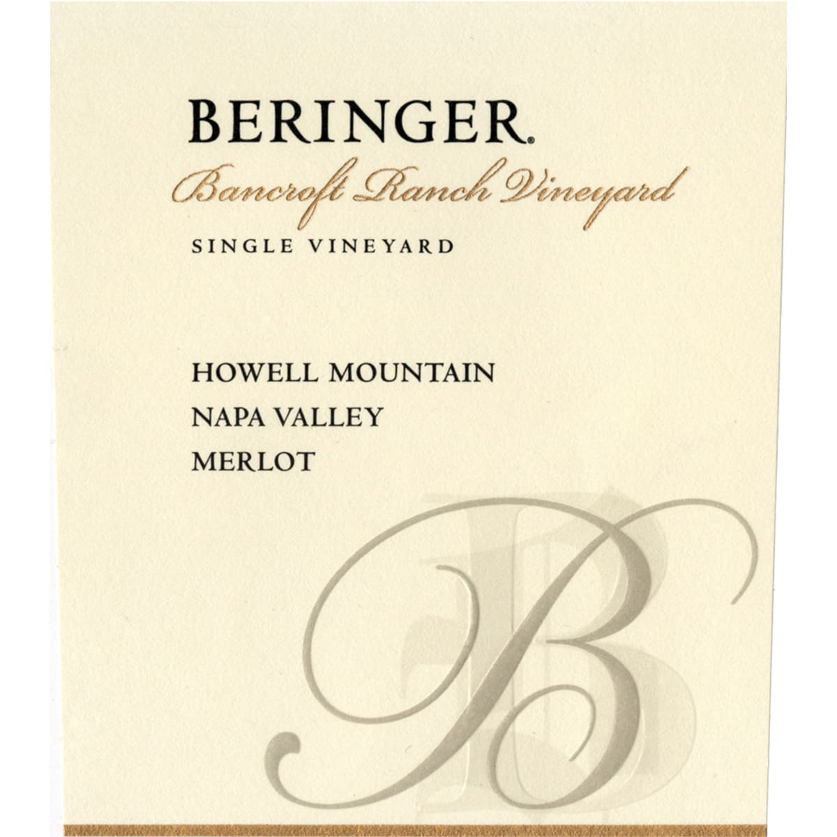 Beringer Howell Mountain Bancroft Ranch Merlot 1993 Front Label
