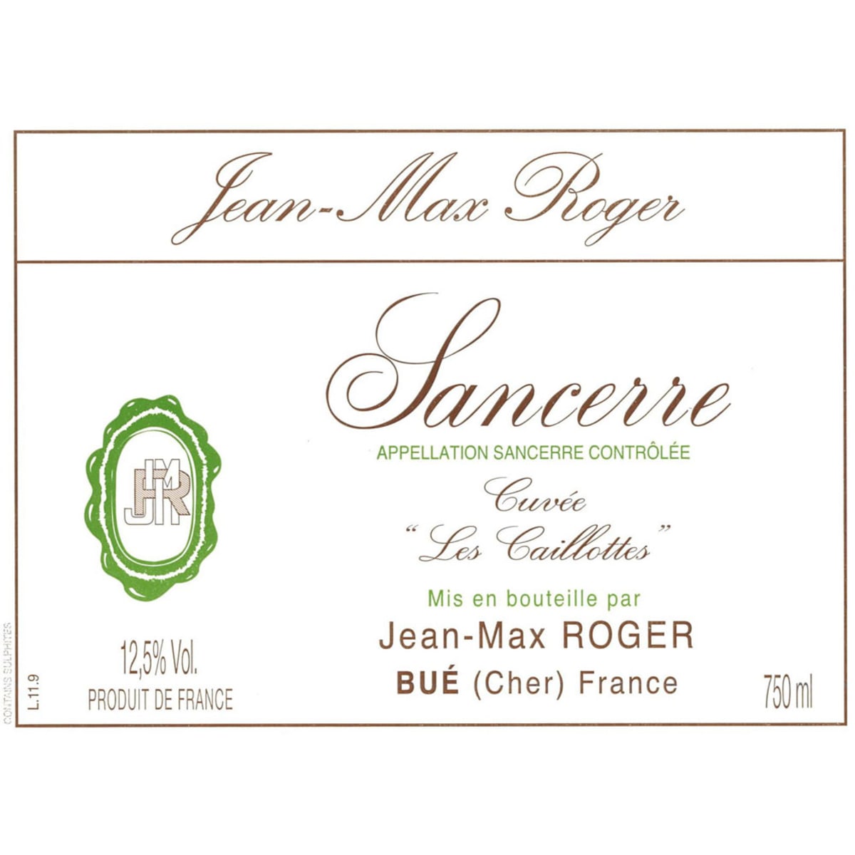 Jean Max Roger Sancerre Les Caillottes 2012 Front Label