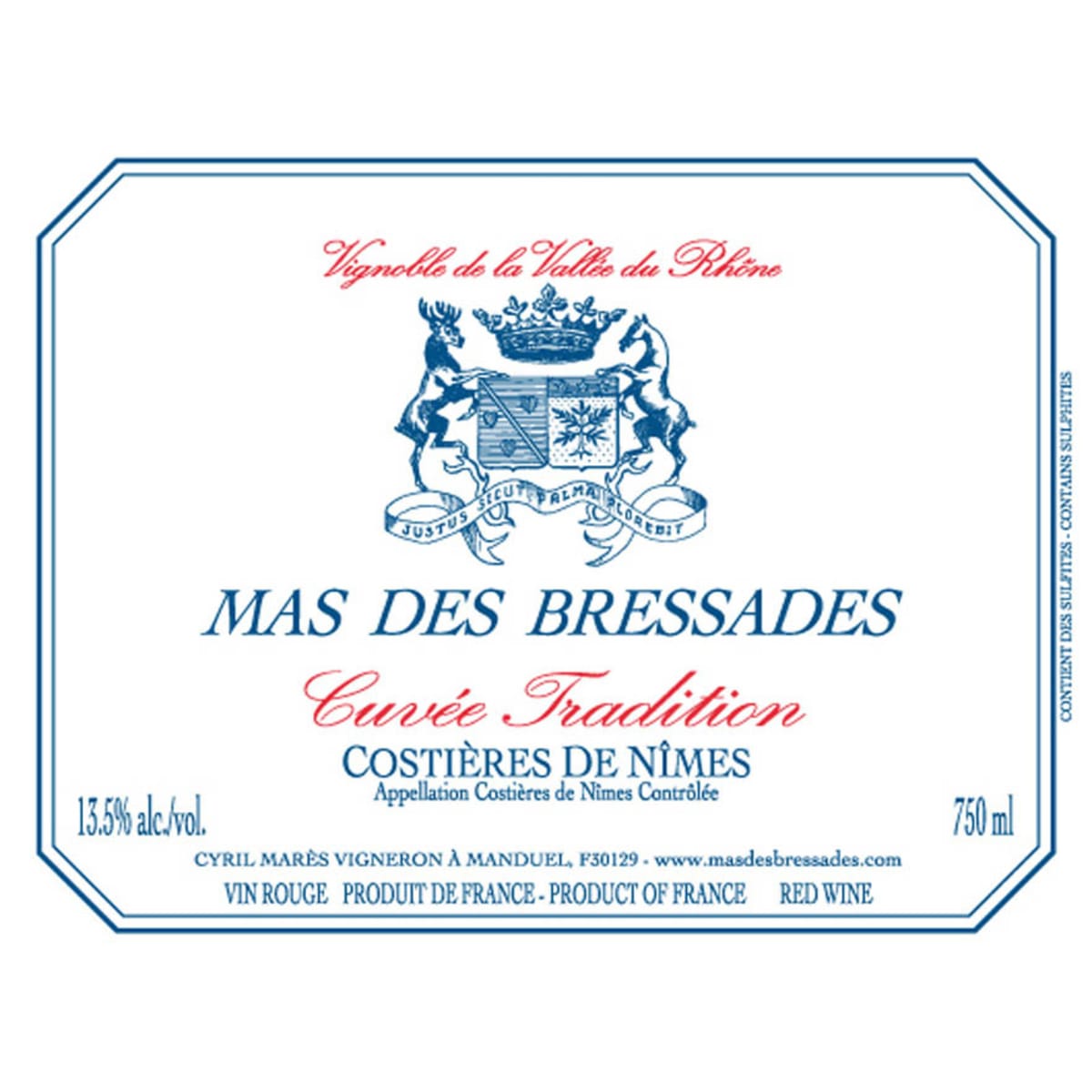 Mas de Bressades Cuvee Tradition Syrah/Grenache 2013 Front Label