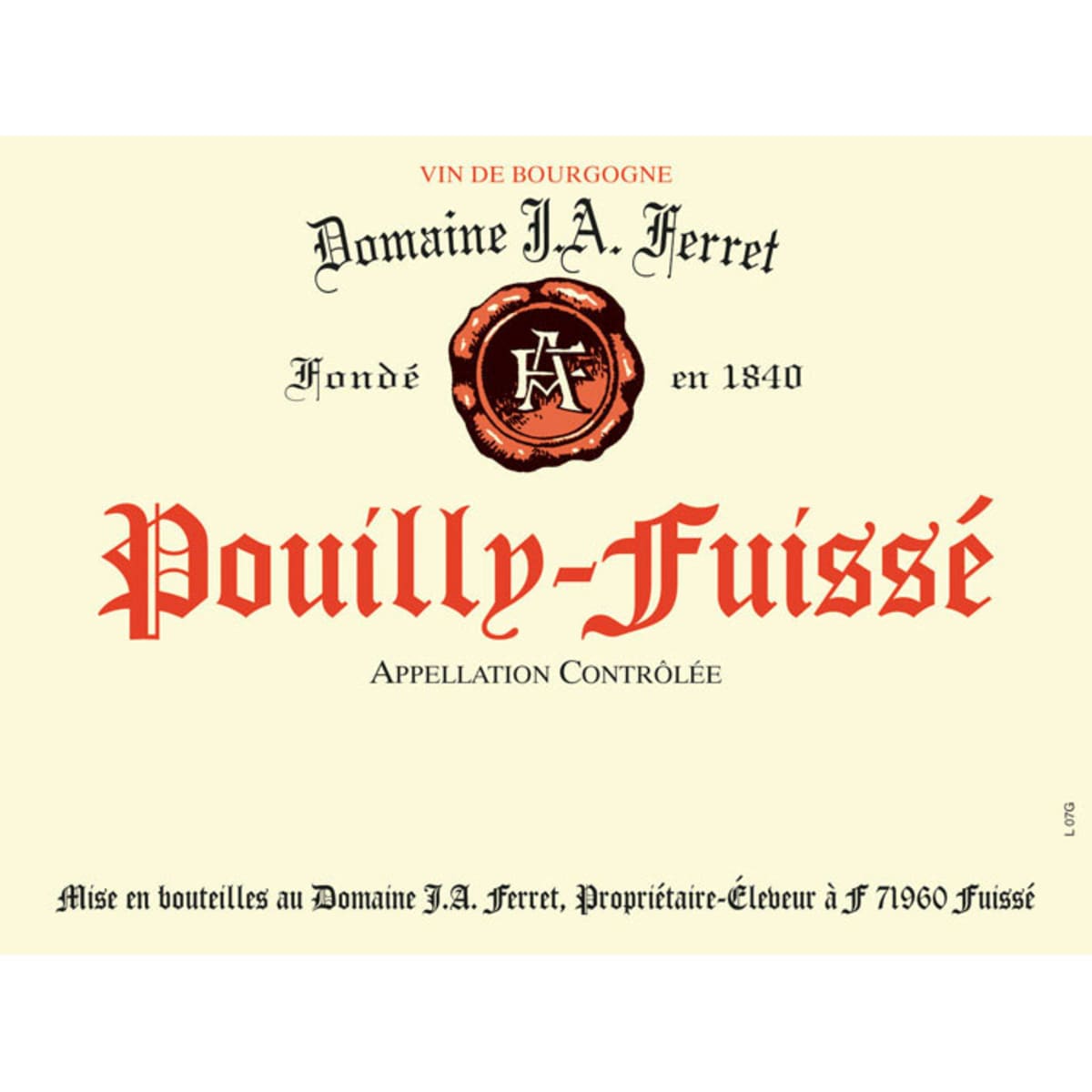 Domaine Ferret Pouilly-Fuisse 2013 Front Label