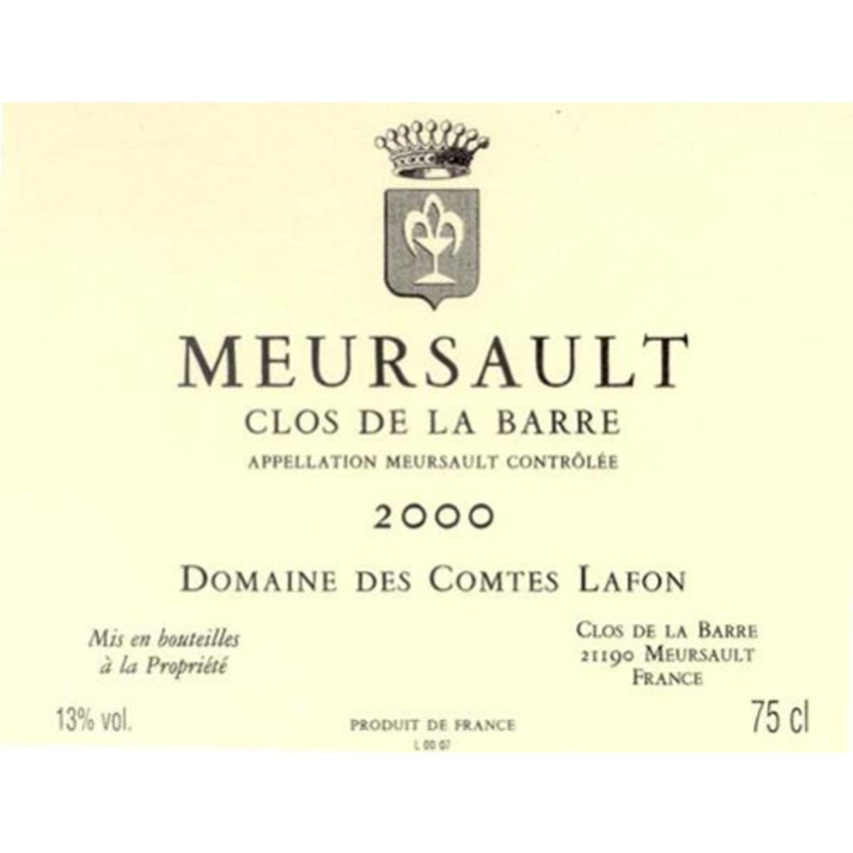Domaine des Comtes Lafon Meursault Clos de la Barre 2000 Front Label