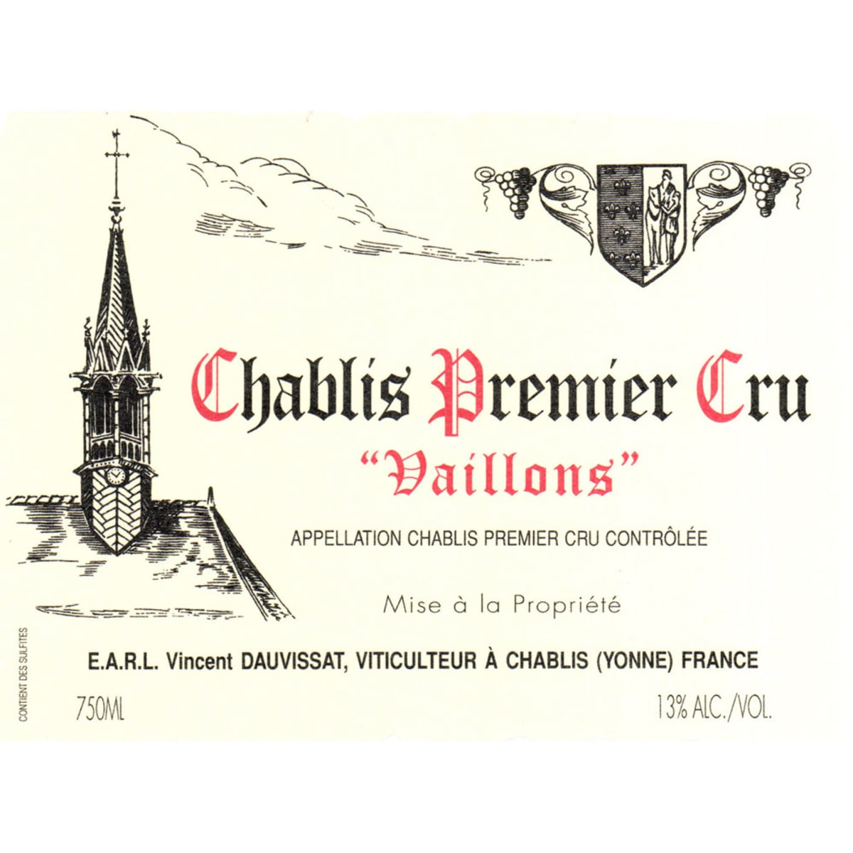 Vincent Dauvissat Chablis Vaillons Premier Cru 2014 Front Label
