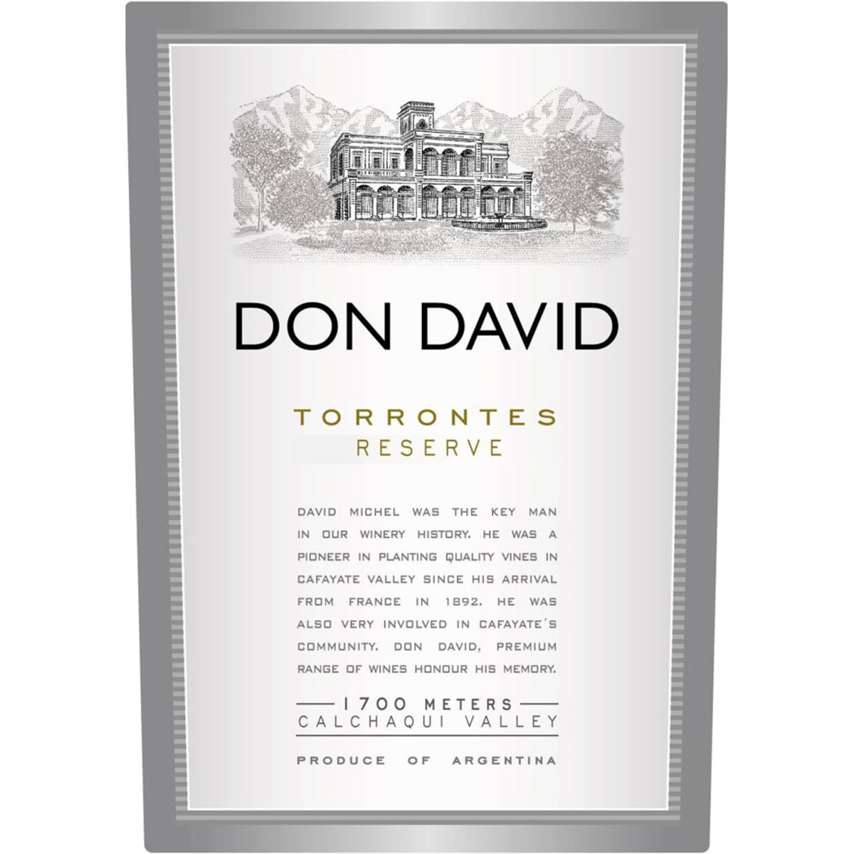 El Esteco Don David Reserve Torrontes 2015 Front Label