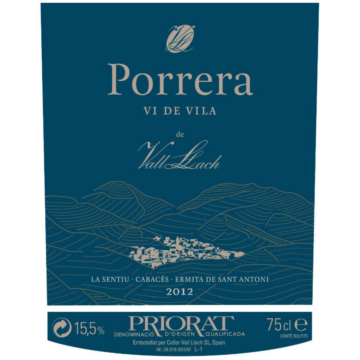 Vall Llach Porrera de Vi de Vila Priorat 2012 Front Label