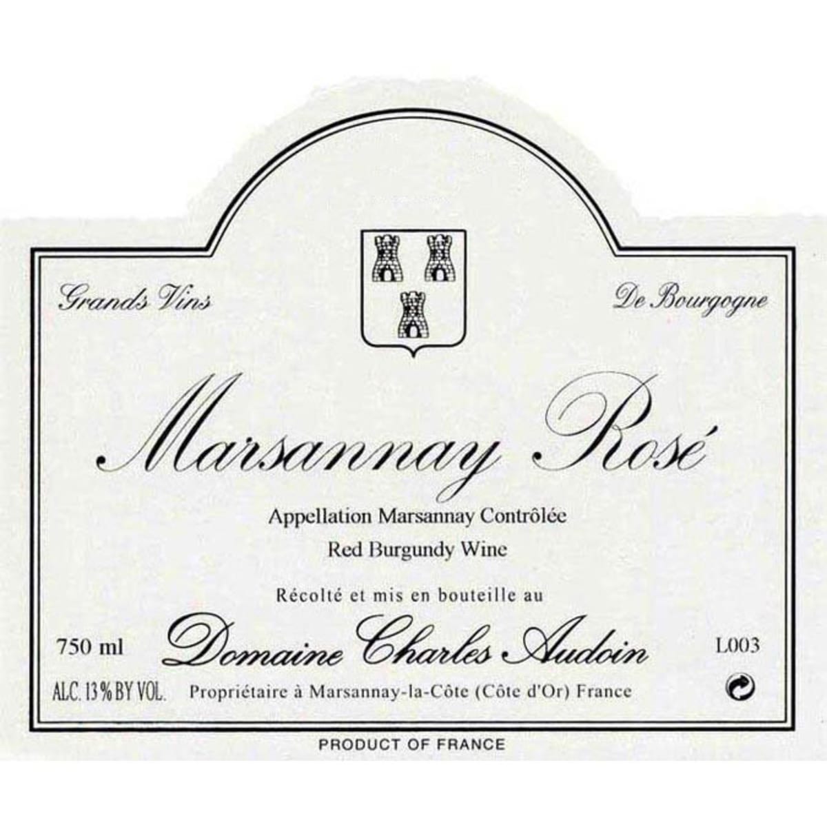 Domaine Charles Audoin Marsannay Rose 2015 Front Label