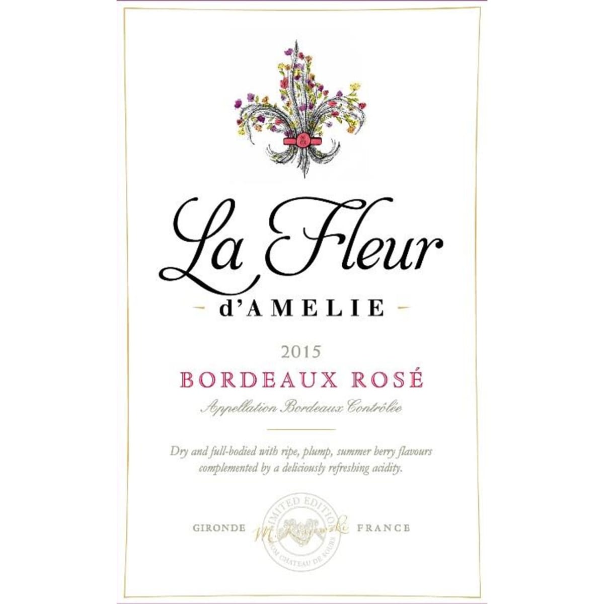 Chateau de Sours La Fleur d'Amelie Rose 2015 Front Label
