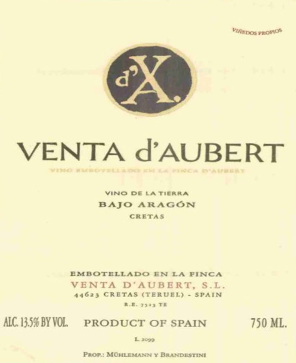 Aubert Vino de la Tierra Bajo Aragon Tinto 1998 Front Label