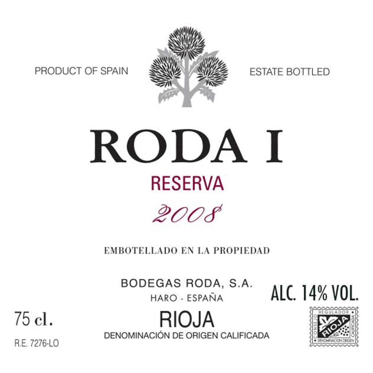 Bodegas Roda Roda I Rioja Reserva 2008 Front Label