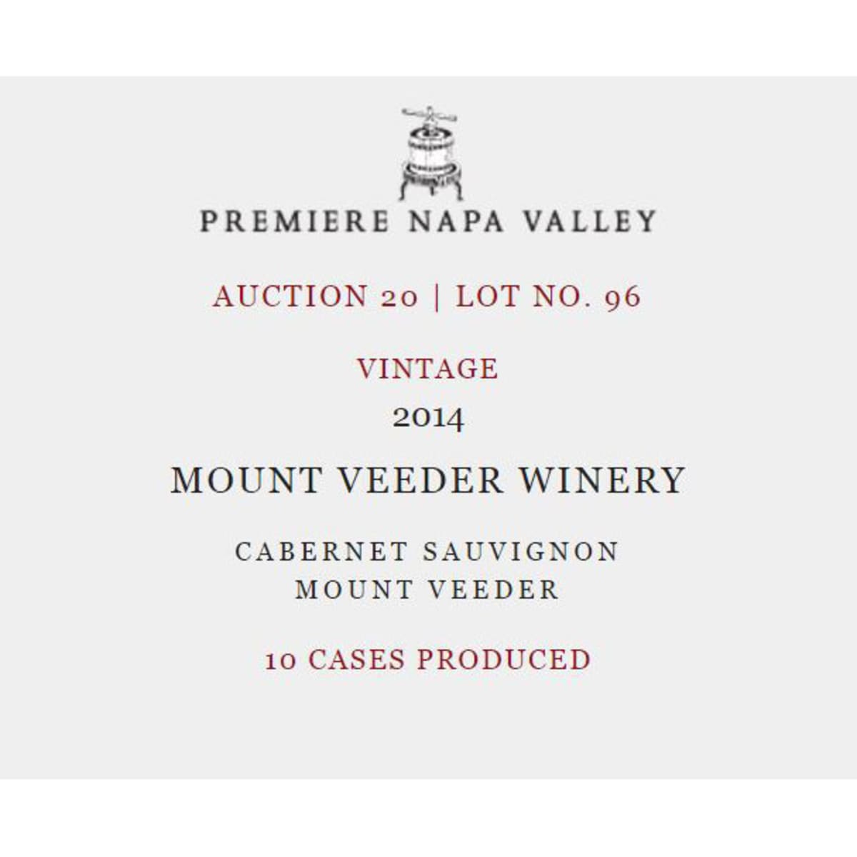 Mount Veeder Winery Estate Cabernet Sauvignon (Premiere Napa Auction) 2014 Front Label