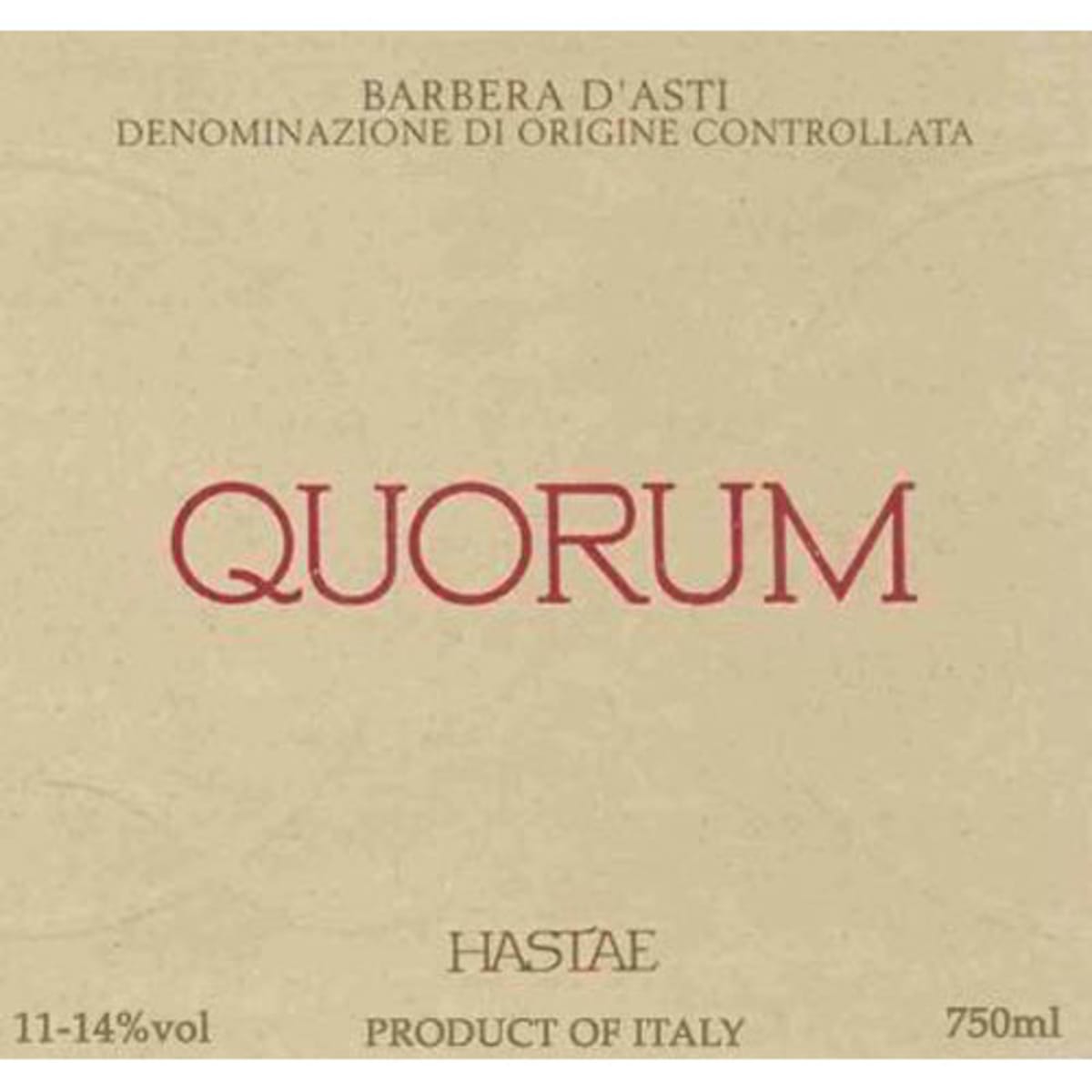 Hastae Barbera d'Asti Quorum 1999 Front Label