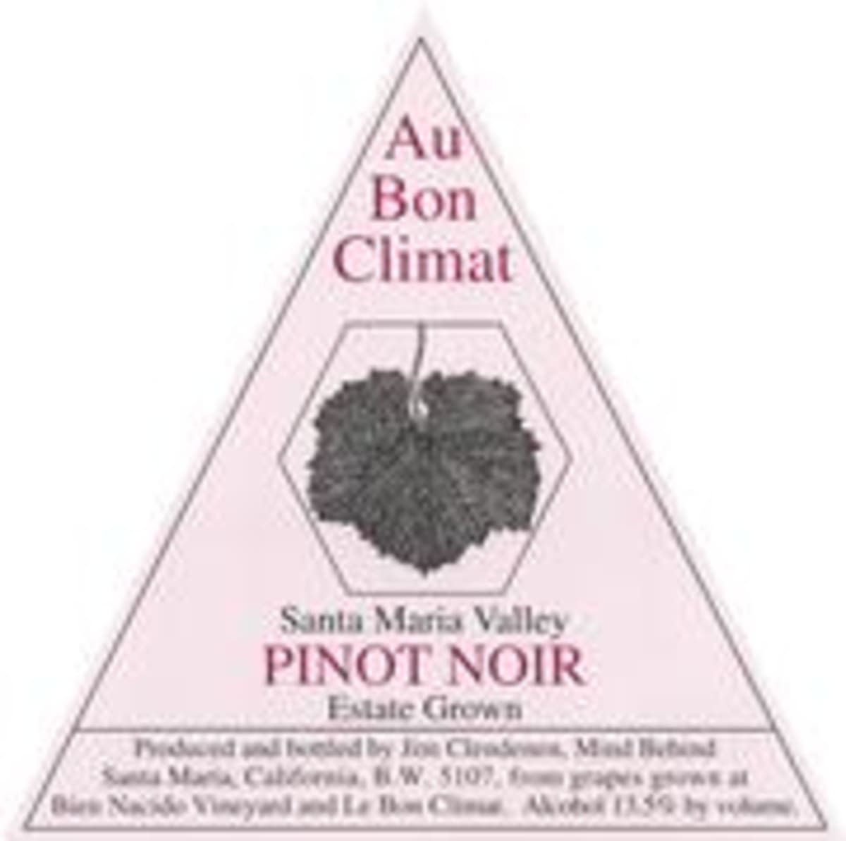 Au Bon Climat Santa Maria Pinot Noir 2000 Front Label