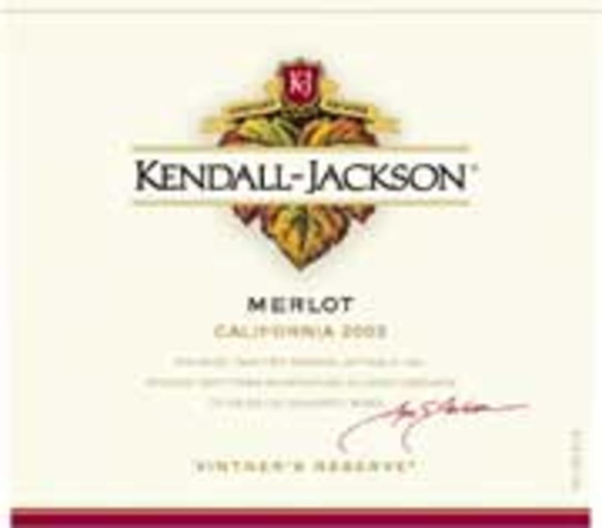 Kendall-Jackson Vintner's Reserve Merlot 2002 Front Label