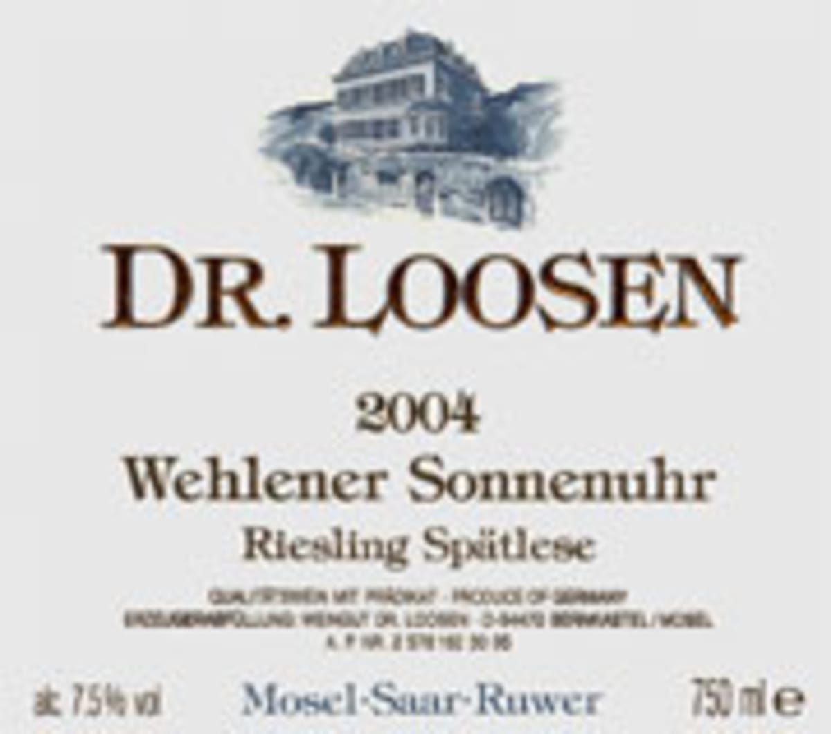 Dr. Loosen Wehlener Sonnenuhr Riesling Spatlese 2004 Front Label