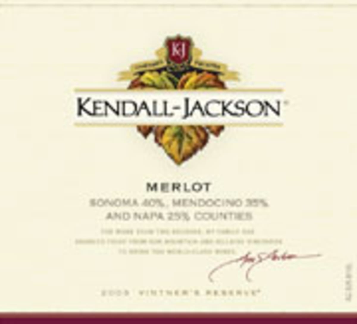 Kendall-Jackson Vintner's Reserve Merlot 2003 Front Label