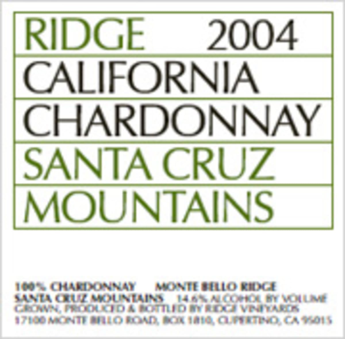 Ridge Santa Cruz Chardonnay 2004 Front Label