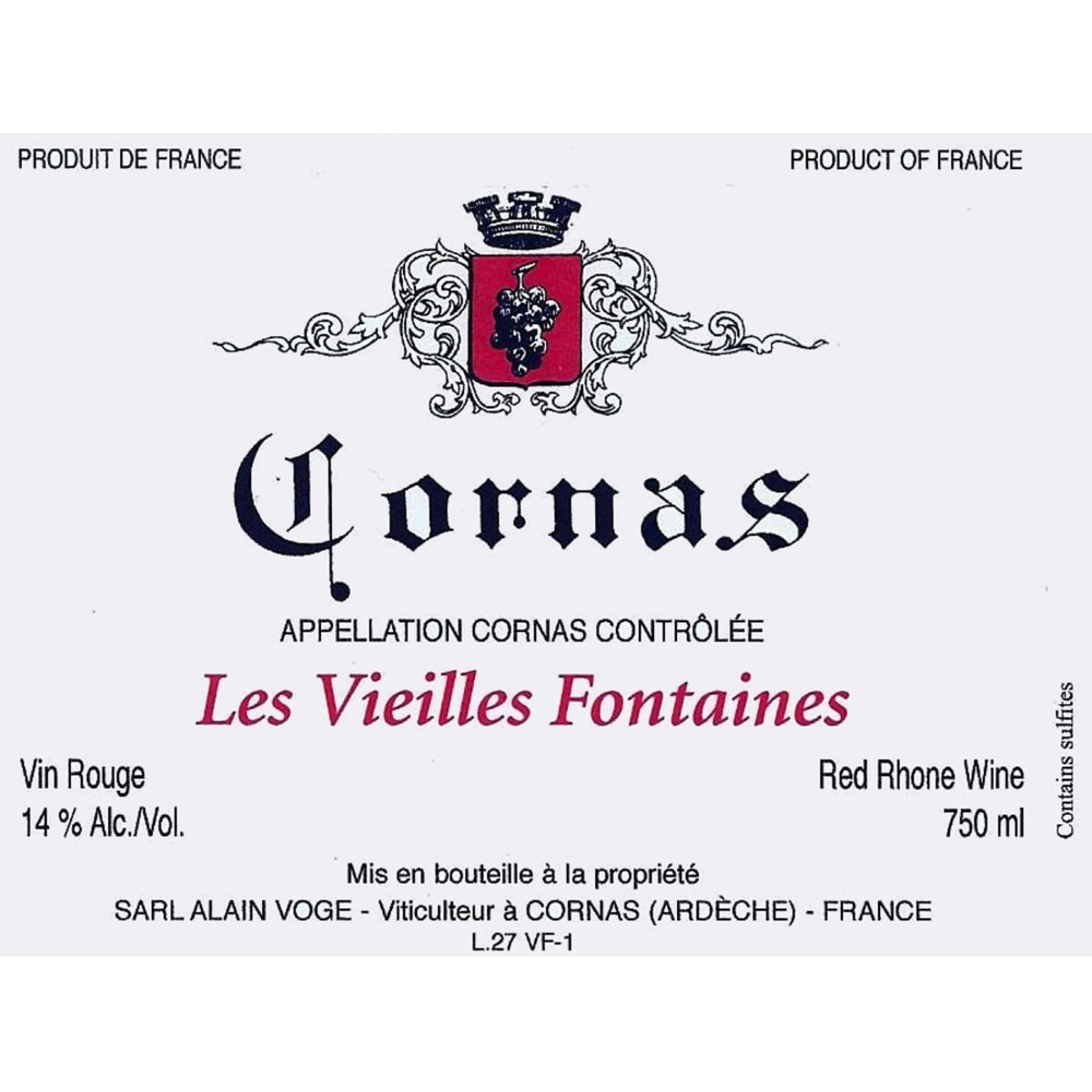 Alain Voge Cornas Vieilles Fontaines 2005 Front Label