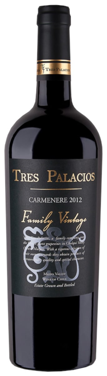 Tres Palacios Family Vintage Carmenere 2012 Front Bottle Shot