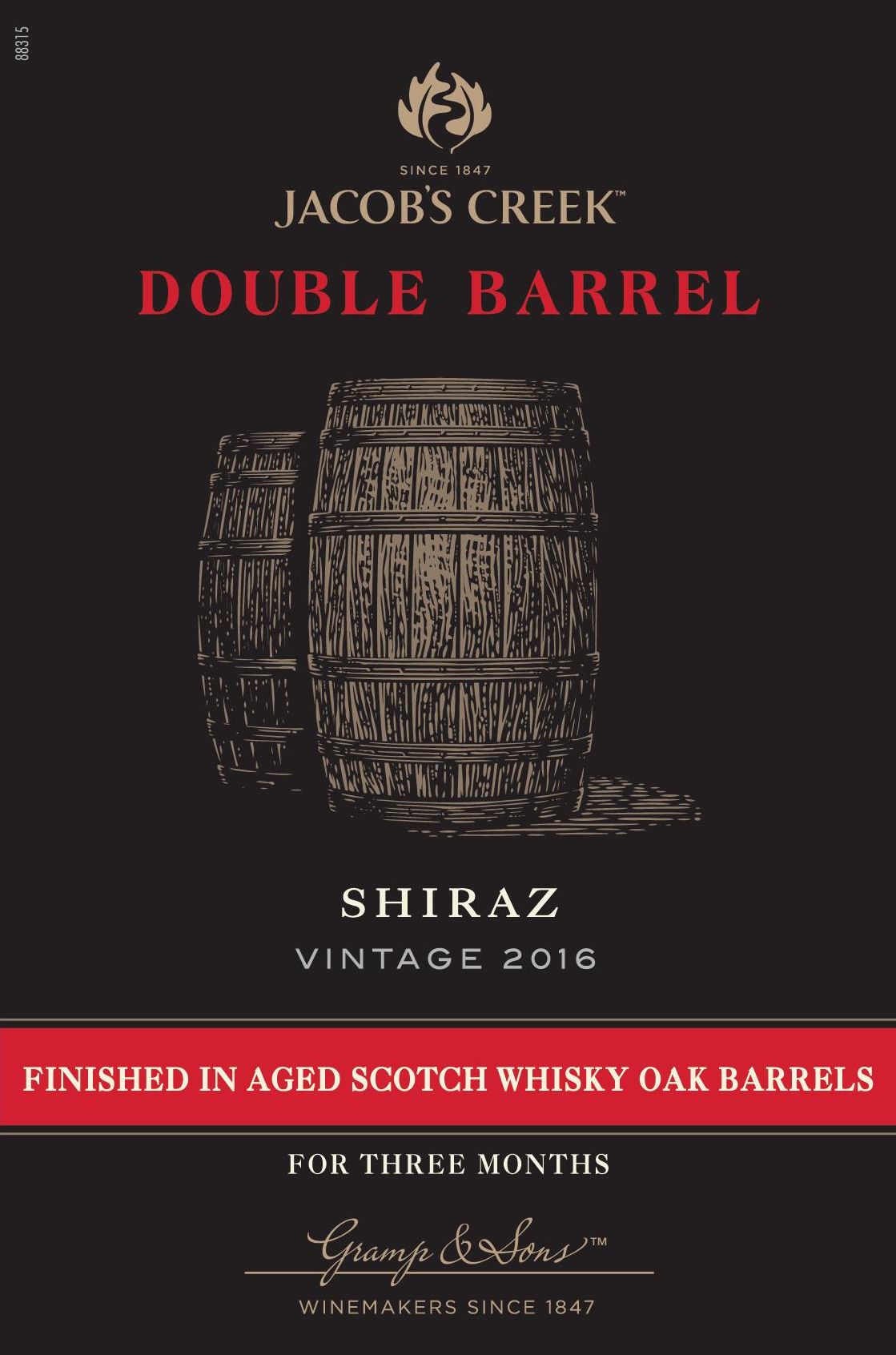 Jacob's Creek Double Barrel Shiraz 2016  Front Label