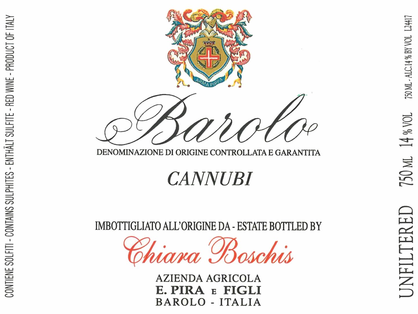 Flat front label of wine