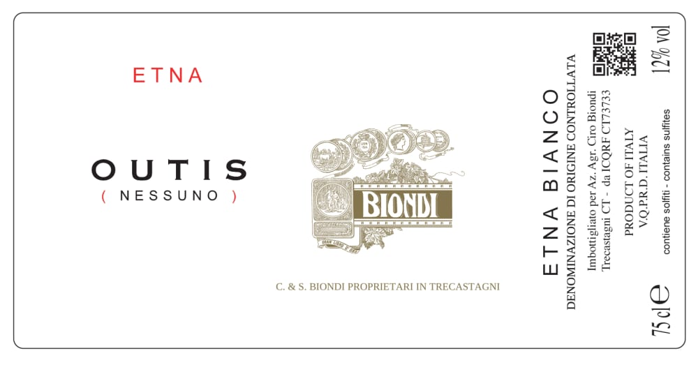 Biondi Etna Outis Nessuno Bianco 2025