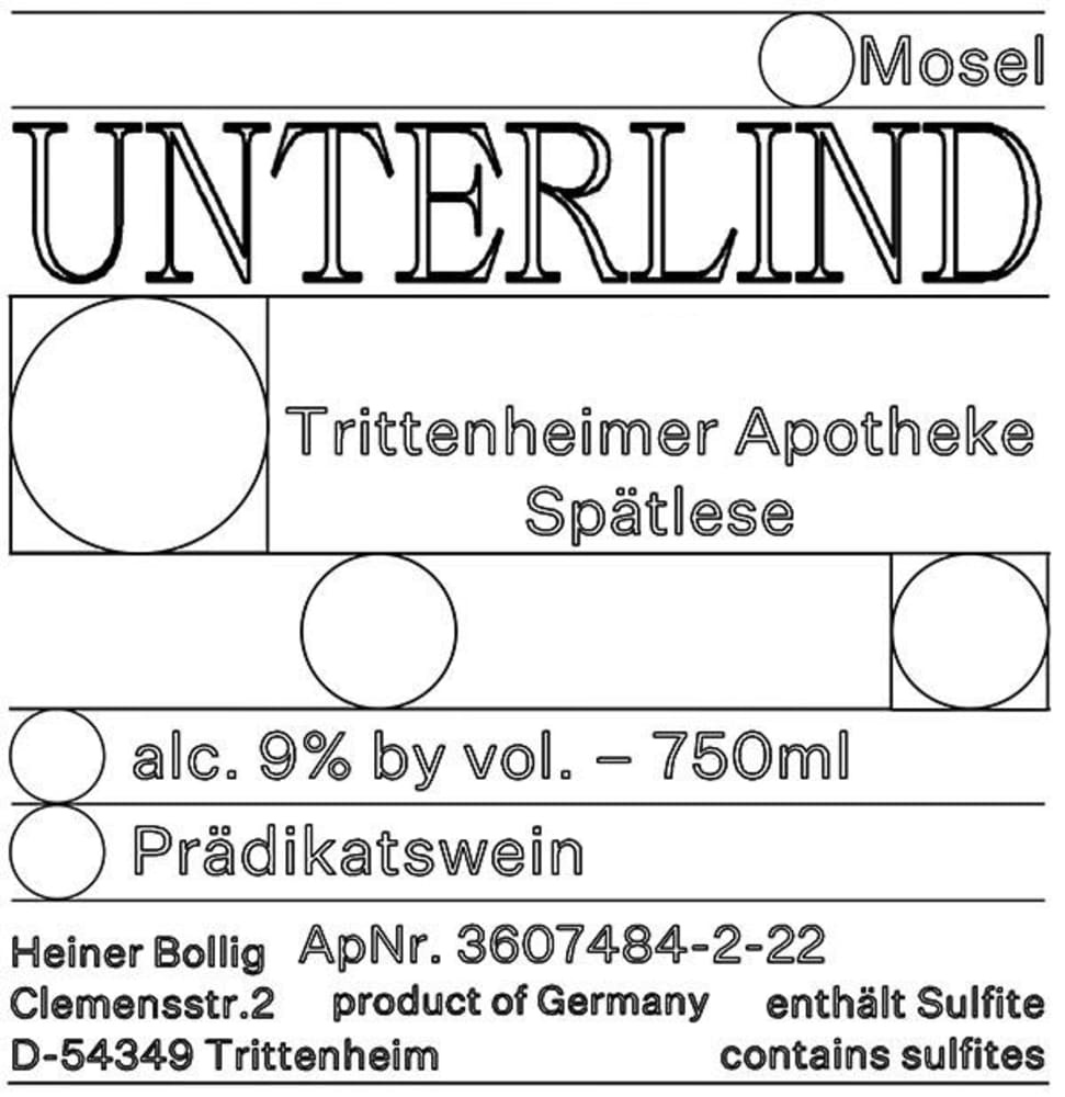 Unterlind Trittenheimer Apotheke Riesling Spatlese 2023 Wine (75cl) product image