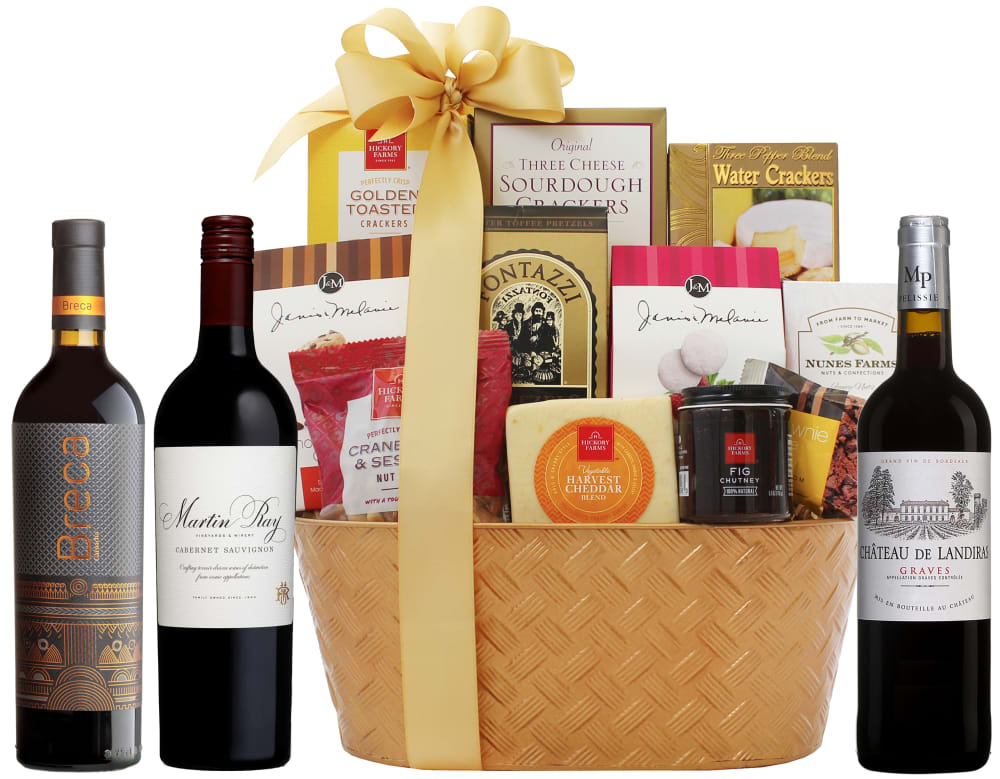 90 Point Red Wine Trio & Vintage Gourmet Gift Basket