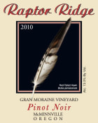 Raptor Ridge Gran Moraine Vineyard Pinot Noir 2010 Front Label